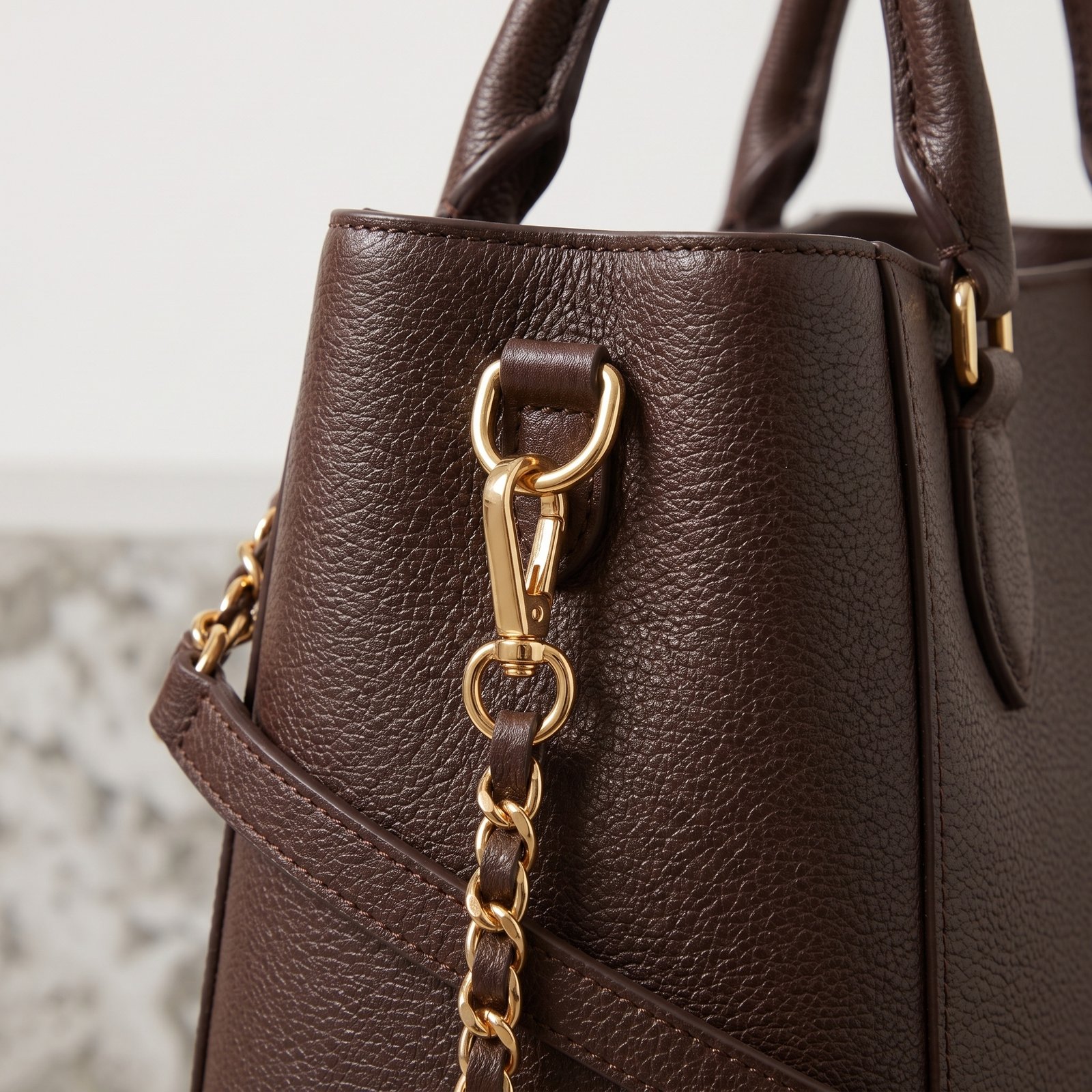 Urban-Bag Espresso Pebbled Leather Structured Satchel - Image 3