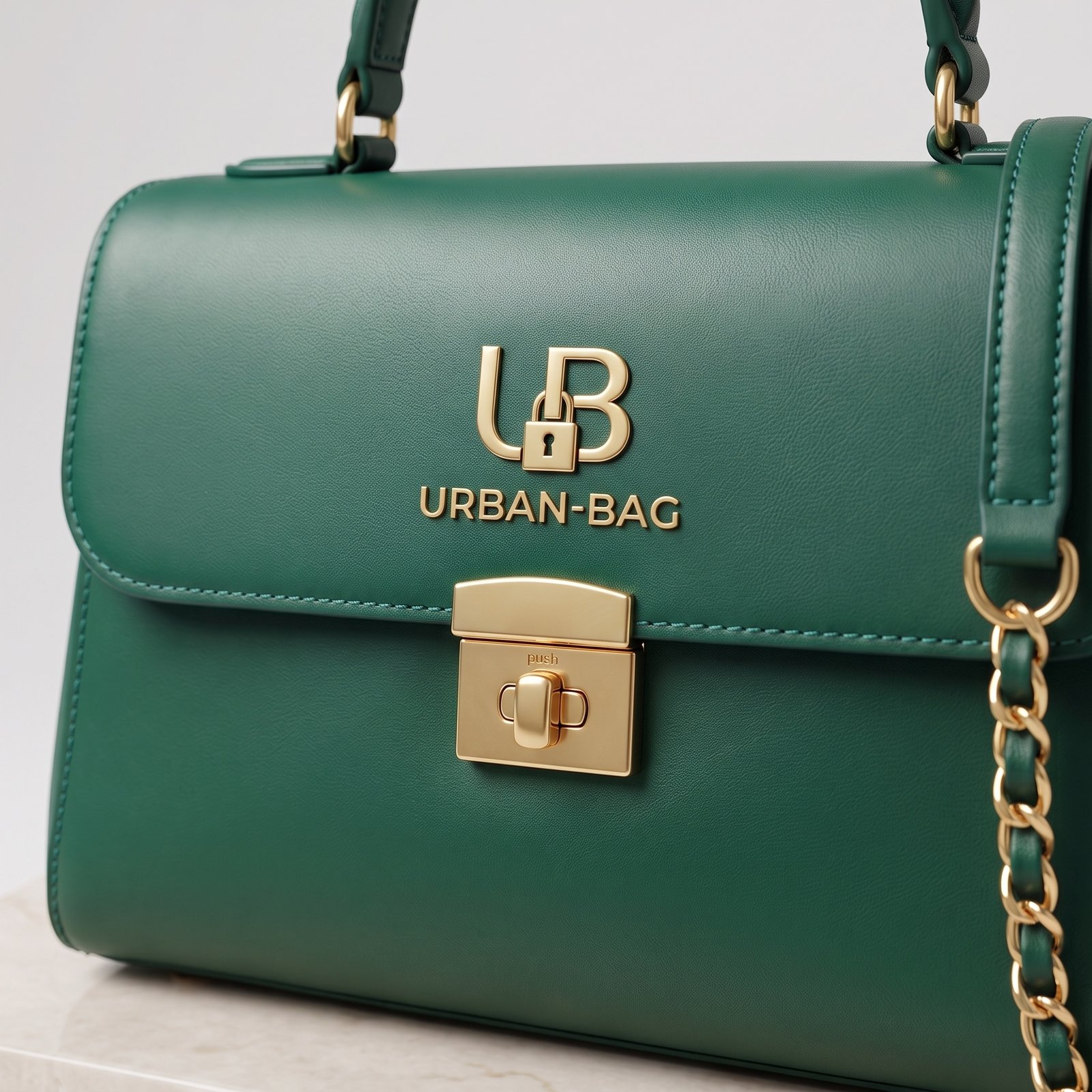 Urban-Bag Emerald Green Smooth Leather Top-Handle Satchel & Chain Crossbody - Image 3