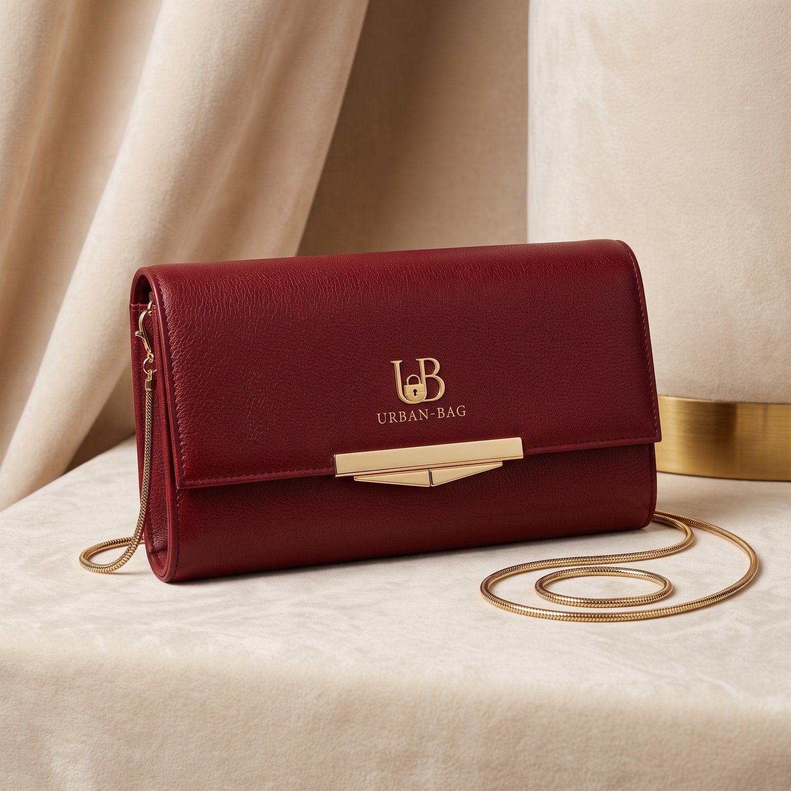 Urban-Bag Crimson Pebbled Leather Envelope Evening Clutch & Chain Crossbody