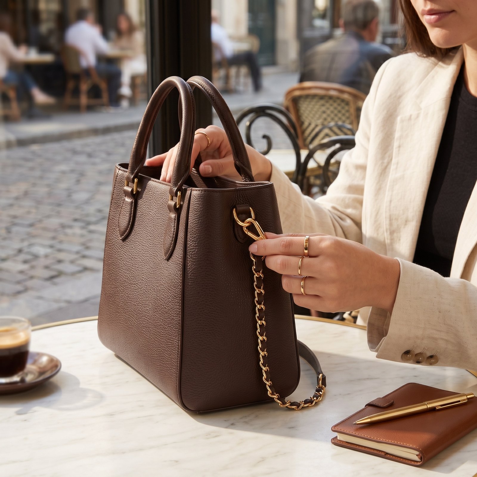 Urban-Bag Espresso Pebbled Leather Structured Satchel - Image 4