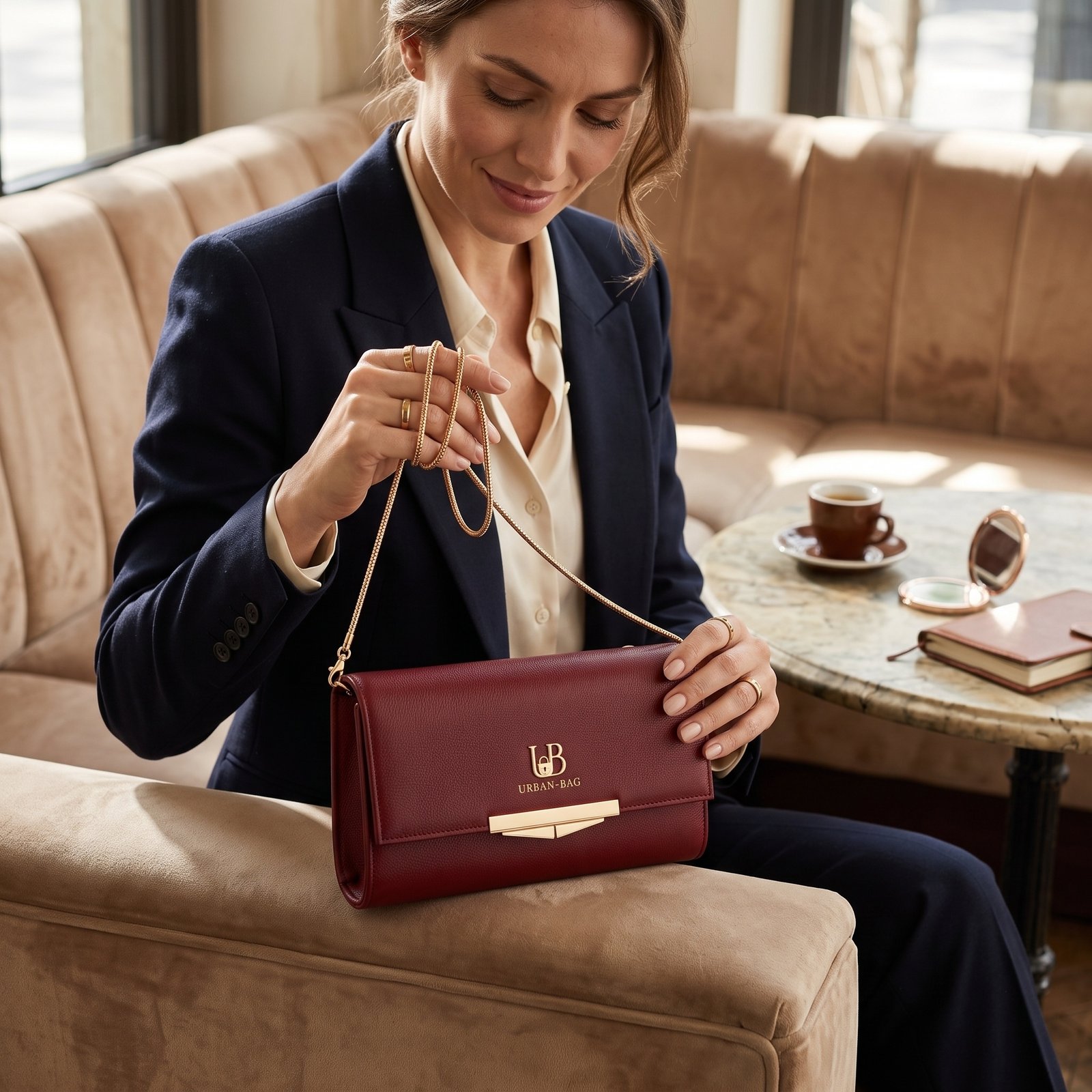 Urban-Bag Crimson Pebbled Leather Envelope Evening Clutch & Chain Crossbody - Image 4