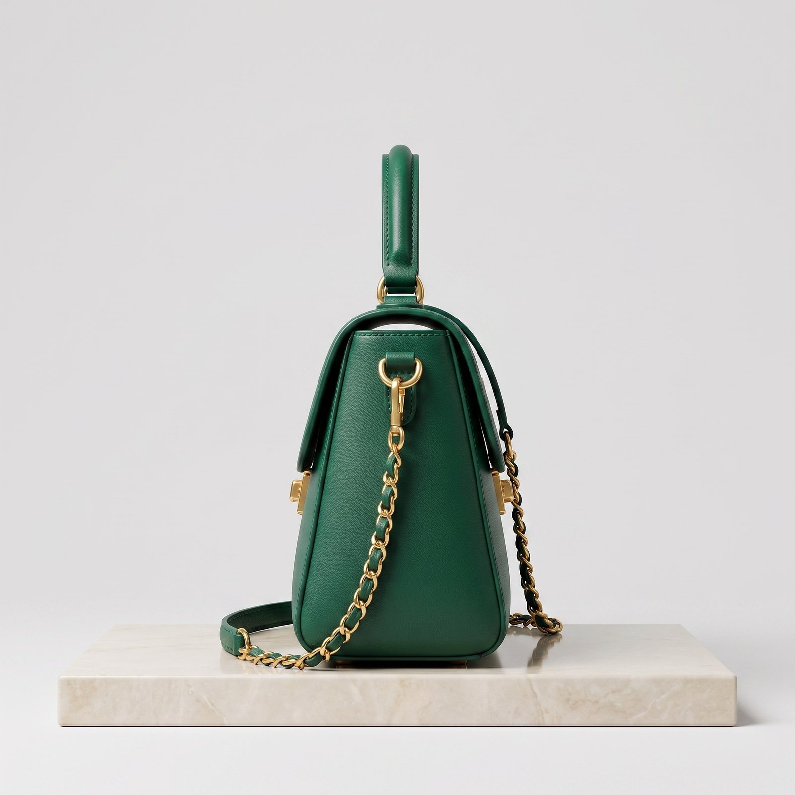 Urban-Bag Emerald Green Smooth Leather Top-Handle Satchel & Chain Crossbody - Image 2