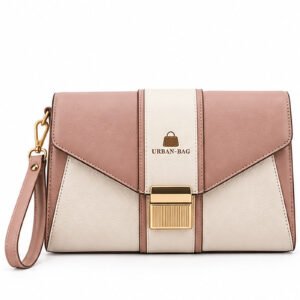 Urban Bag Dusty Rose and Cream Envelope Clutch with Wristlet Strap
