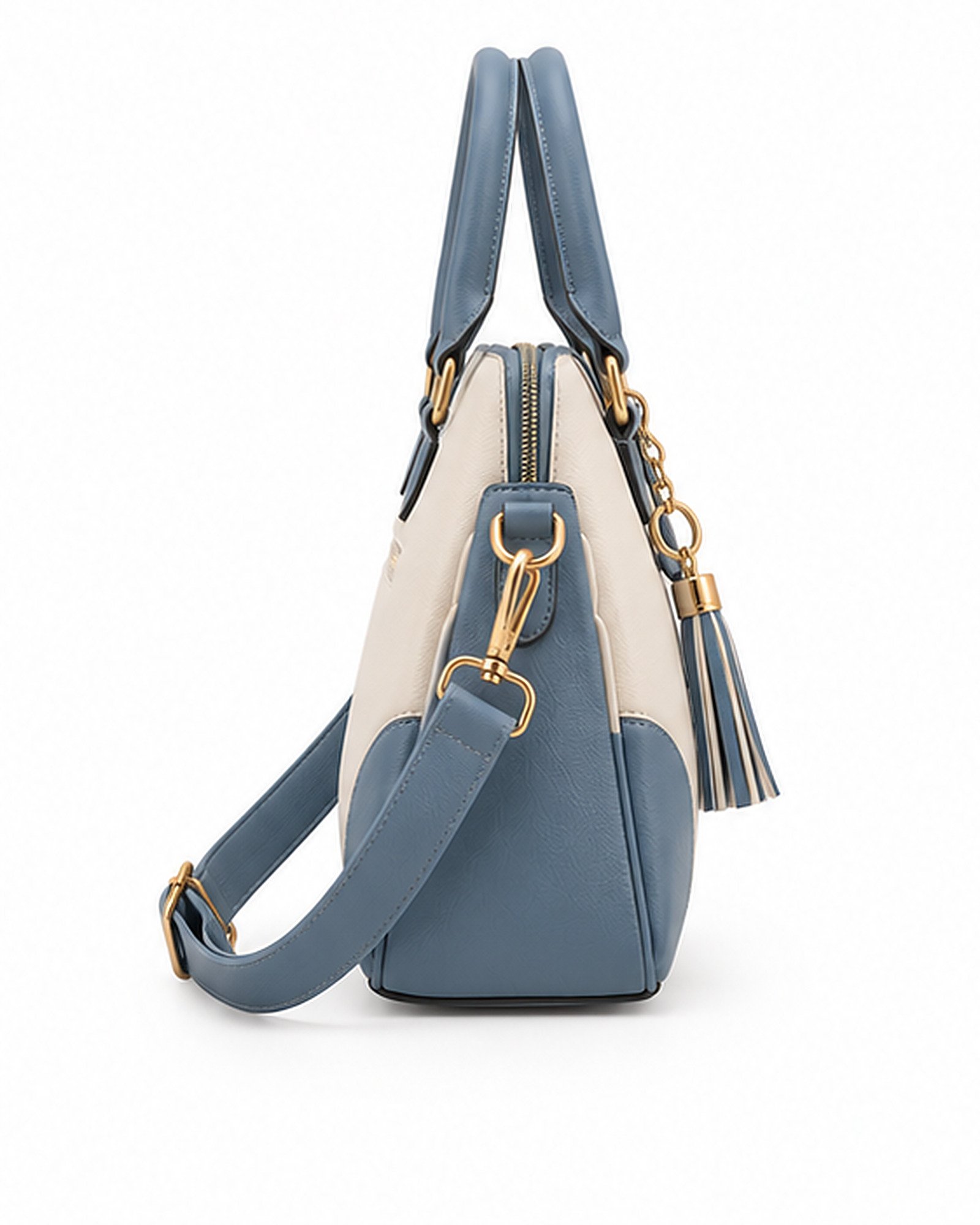 Urban Bag Cream and Dusty Blue Top Handle Satchel Bag - Image 3