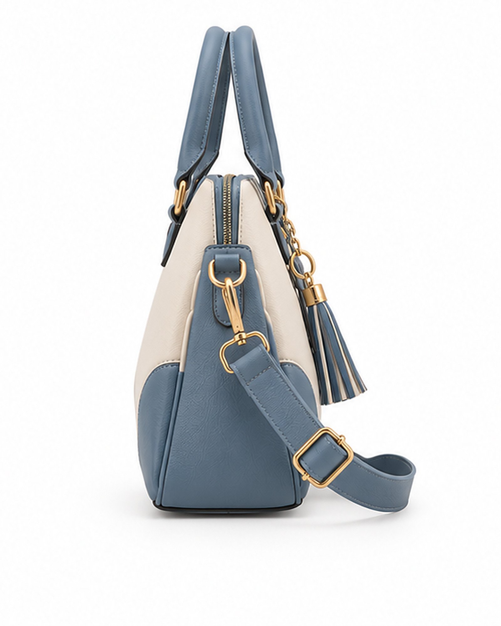 Urban Bag Cream and Dusty Blue Top Handle Satchel Bag - Image 4
