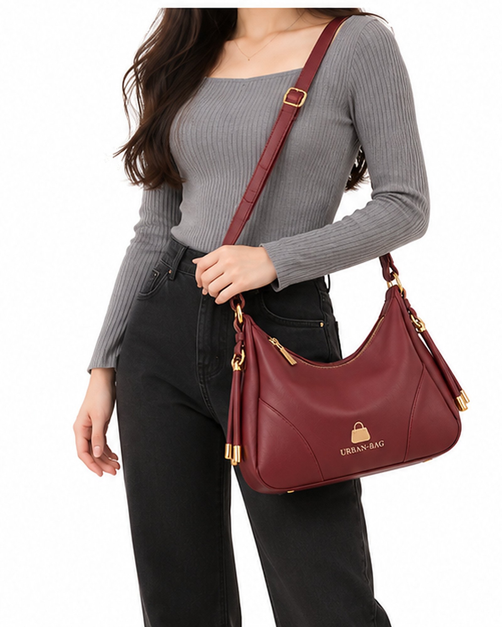 Urban Bag Burgundy Hobo Shoulder Bag - Image 7