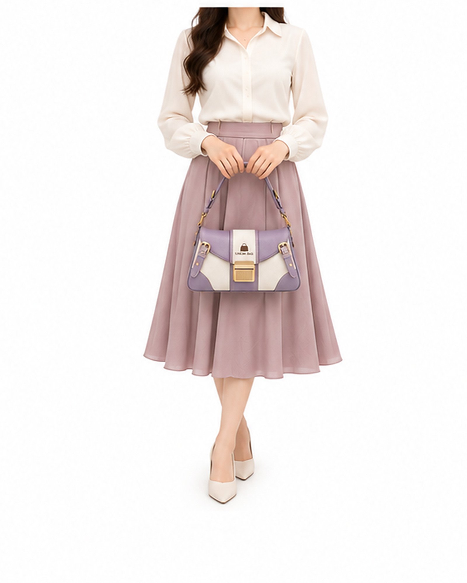Urban Bag Lavender and Cream Baguette Shoulder Bag - Image 8